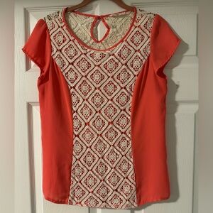 Sugarlips Coral and Cream Lace Blouse
